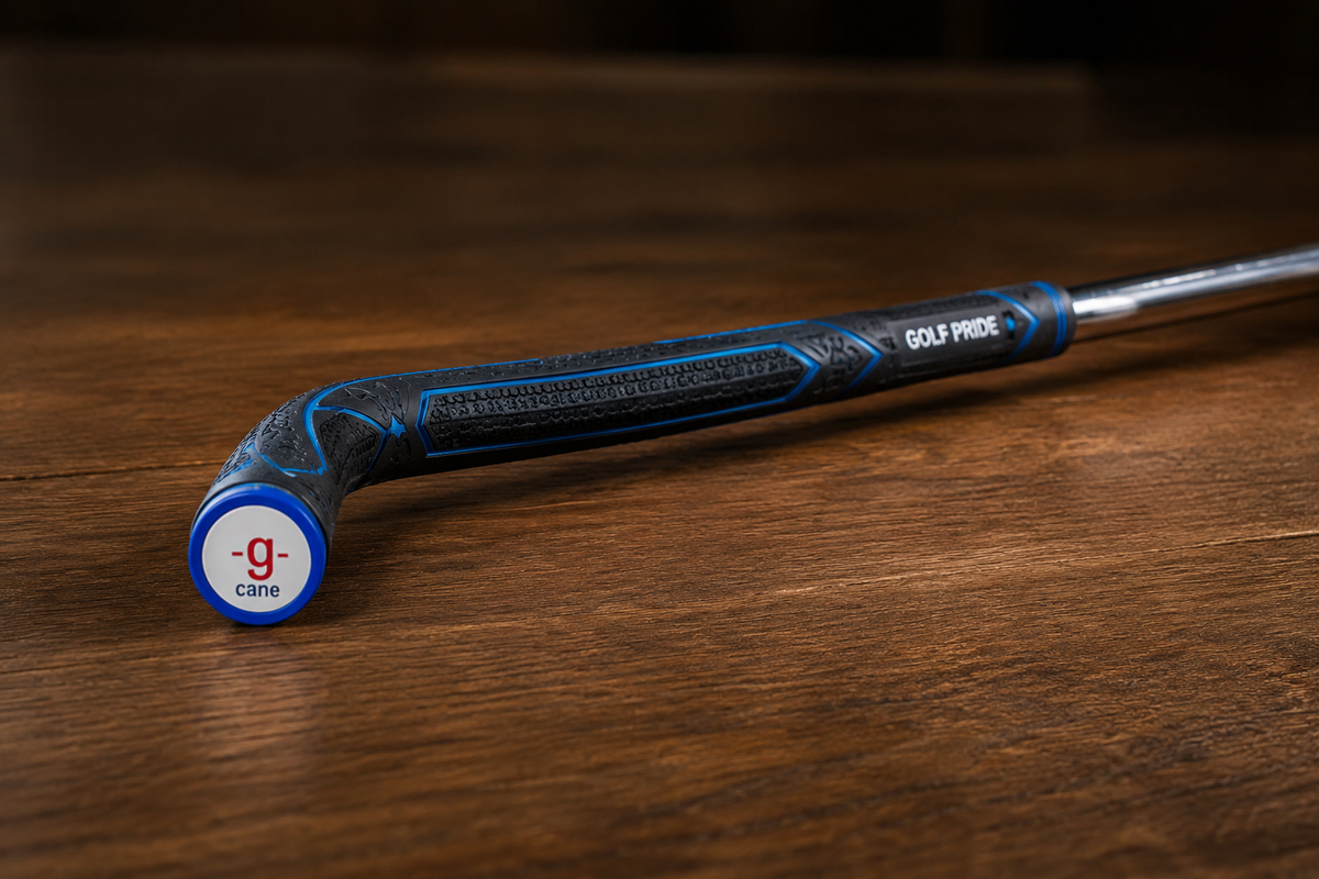 Close-up of the G Cane grip and its original badge