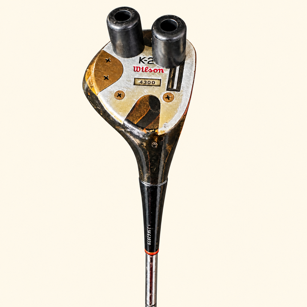 Model 18 club head sole close-up on a cream background