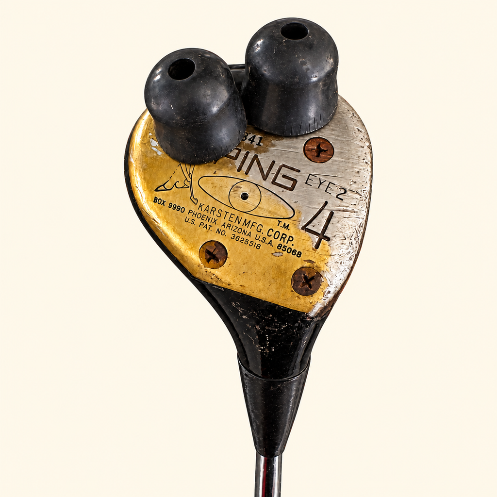 Model 6 club head sole close-up on a cream background